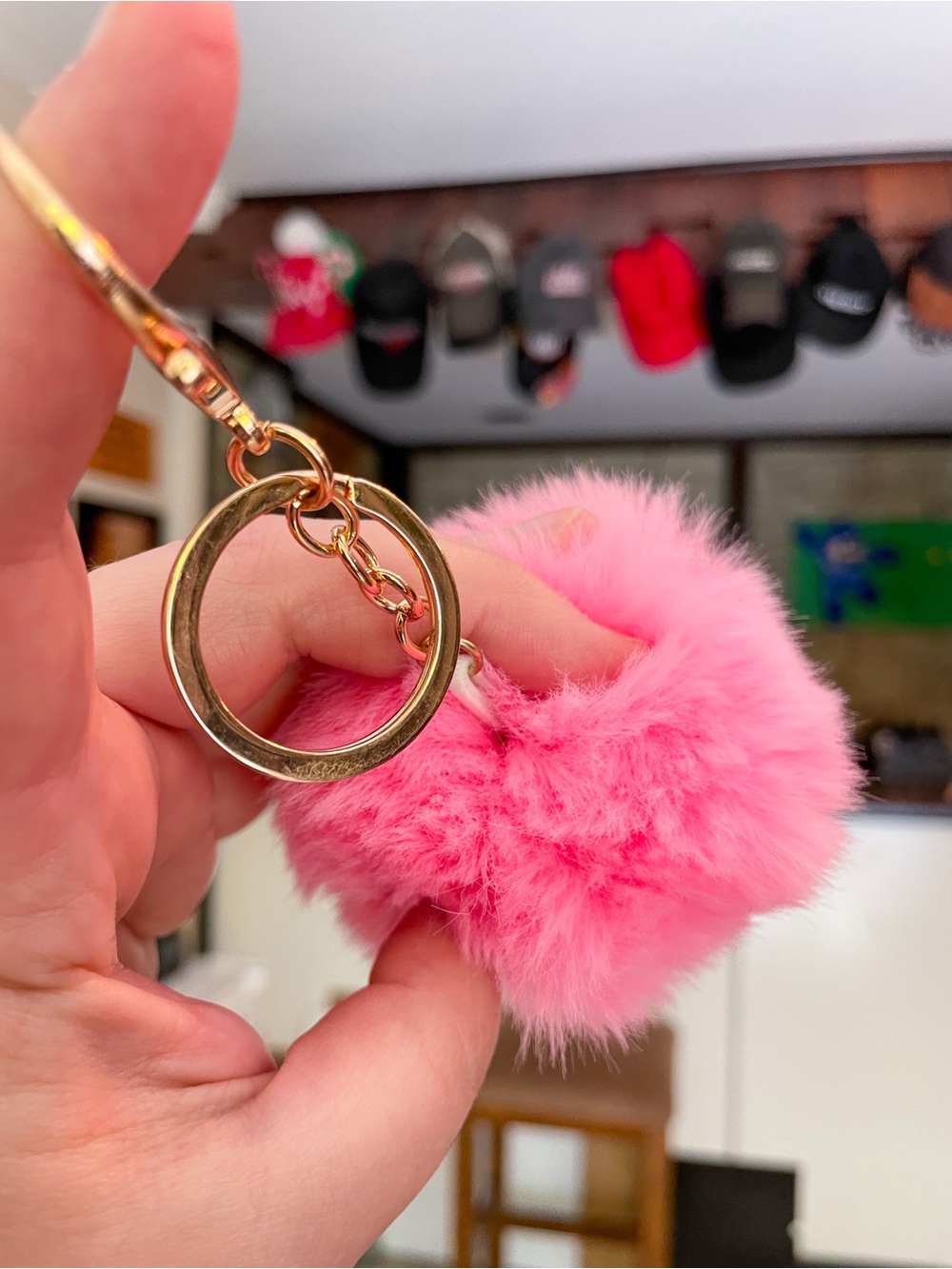 Faux Fur Pom-Pom Keychain Purse Bag Backpack Charm Keyring - Hot Pink - Picture 3 of 5